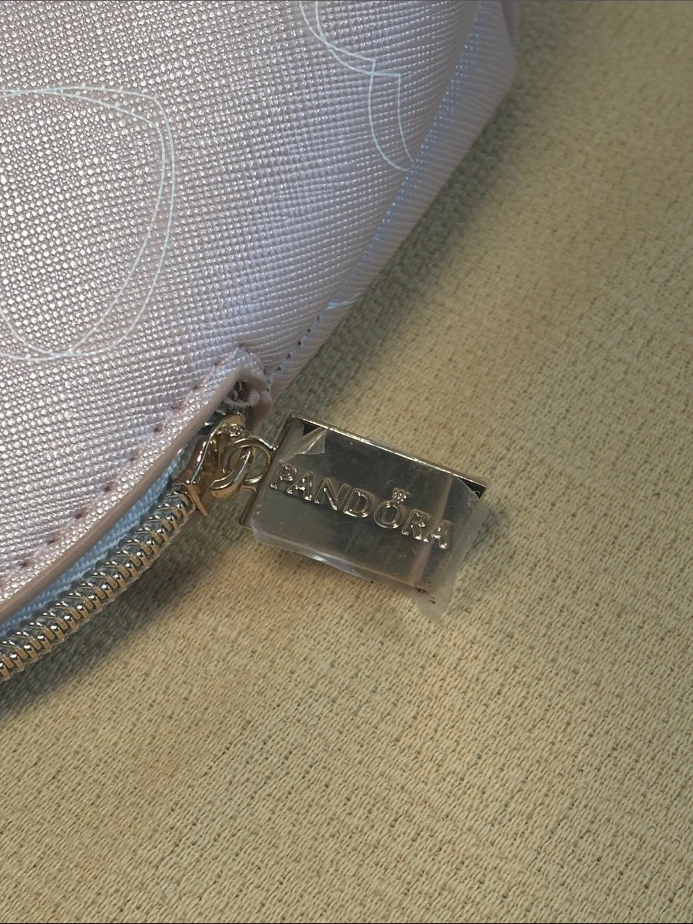 Pandora Pale Pink Hearts Cosmetic Bag Rose Gold Hardware NWOT